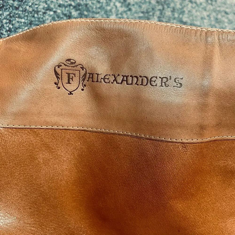Vintage Alexander's Nordstrom Tan Leather Knee High Boots Block Heel Womens 7